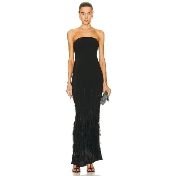 Cult Gaia Anisa Gown Black Silk Embellished Long - Picture 3 of 8